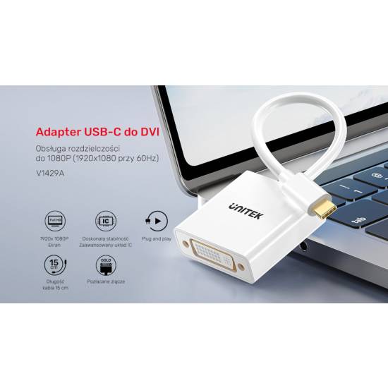 Adapter USB-C -> DVI 1080P@60Hz 60Hz Unitek V1429A01