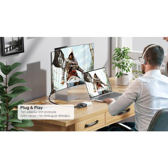 Adapter USB-C -> DVI 1080P@60Hz 60Hz Unitek V1429A01