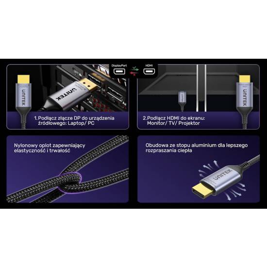 Kabel DisplayPort HDMI 2.1 8K@60Hz 1,8m Unitek V1610A01