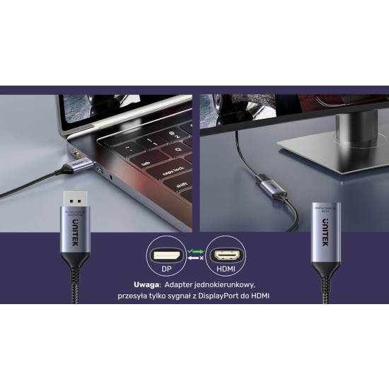 Adapter DisplayPort 1.4 -> HDMI 2.1 8K 60Hz Unitek V1611A01