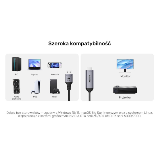 Kabel DisplayPort 1.4 HDMI 2.1 8K@60Hz HDR DSC v1.2a 1,8m Unitek V1616AGY01