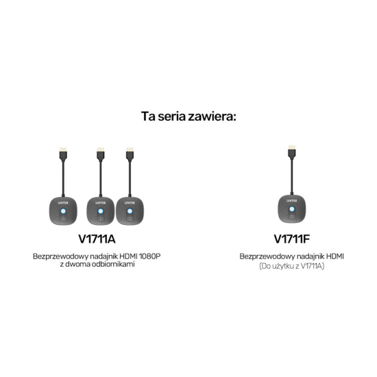 Transmiter bezprzewodowy nadajnik + 2 odbiorniki HDMI 1080p Unitek V1711ABK01