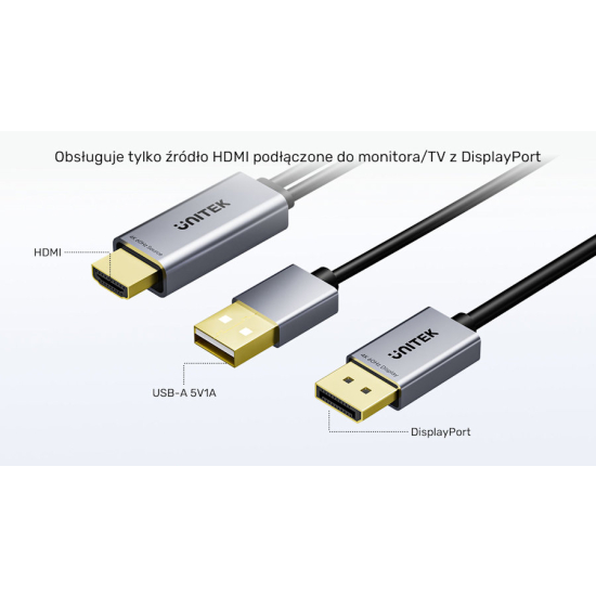 Kabel HDMI do Displayport z zasilaniem USBA 4K@60Hz 1,8m Unitek V1714AGY01
