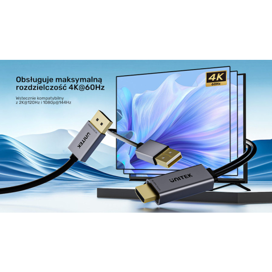 Kabel HDMI do Displayport z zasilaniem USBA 4K@60Hz 1,8m Unitek V1714AGY01