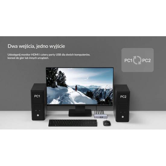 Przełącznik KVM HDMI 2.0 x2 USB x4 Unitek V307A