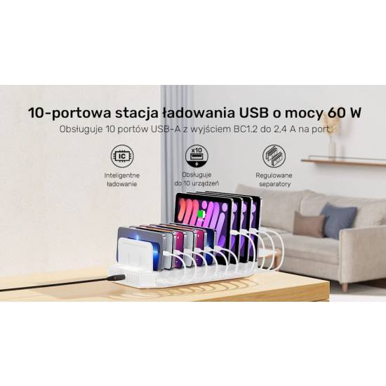 Stacja ładująca 10x USB 2.4A 60W Unitek Y-2190D01-EU