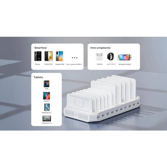 Stacja ładująca 10x USB 2.4A 60W Unitek Y-2190D01-EU