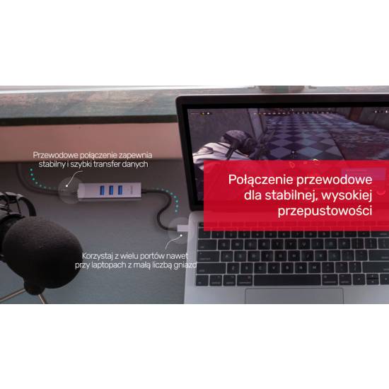 Hub USB-C/A -> USB 3.1 x3 RJ45 Unitek Y-3088B