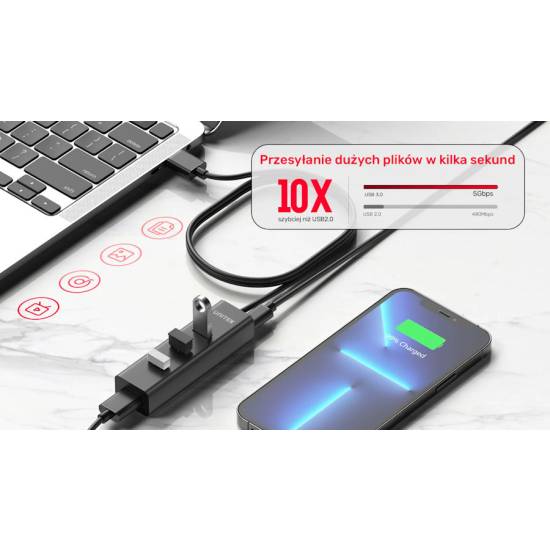 Hub USB-A -> USB-A x4 zintegrowany kabel 1,2m aktywny Unitek Y-3089V01