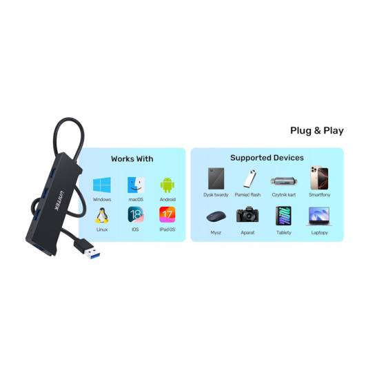 Hub USB3 x4 5Gbps Unitek Y-3145C