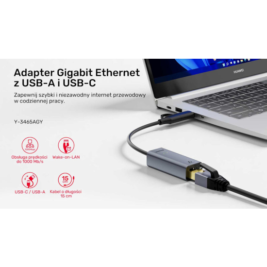 Karta sieciowa USB-C/USB-A -> RJ45 1Gbps Unitek Y-3465AGY01