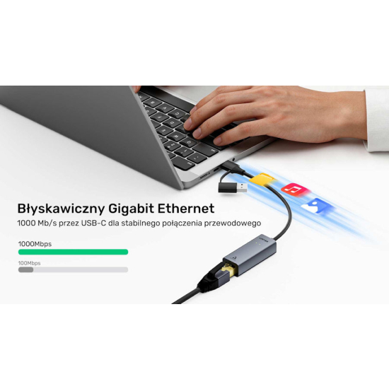 Karta sieciowa USB-C/USB-A -> RJ45 1Gbps Unitek Y-3465AGY01
