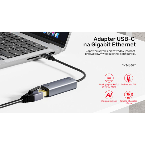 Karta sieciowa USB-C -> RJ45 1Gbps Unitek Y-3465GY01