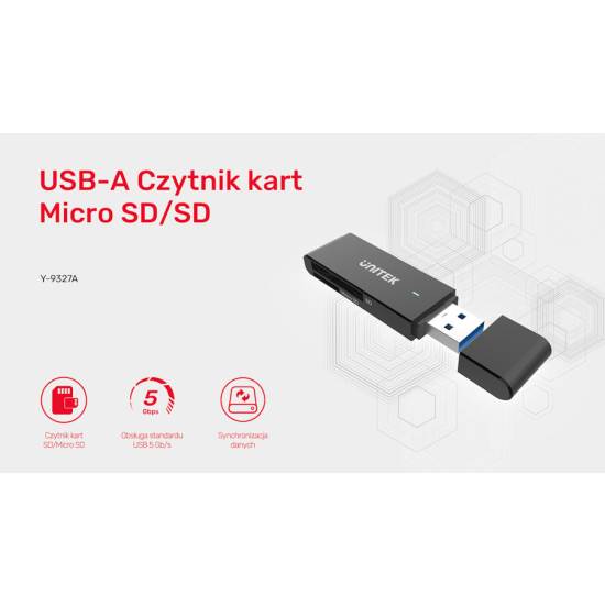 Czytnik kart SD/microSD USB-A 3.1 5Gbps Unitek Y-9327A