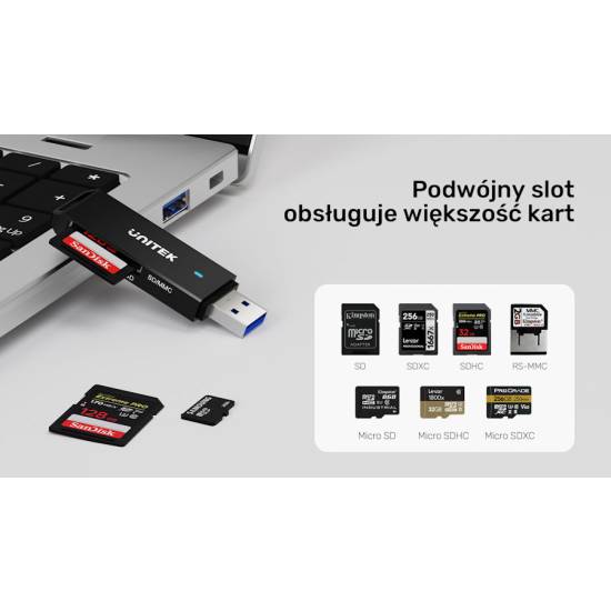 Czytnik kart SD/microSD USB-A 3.1 5Gbps Unitek Y-9327A