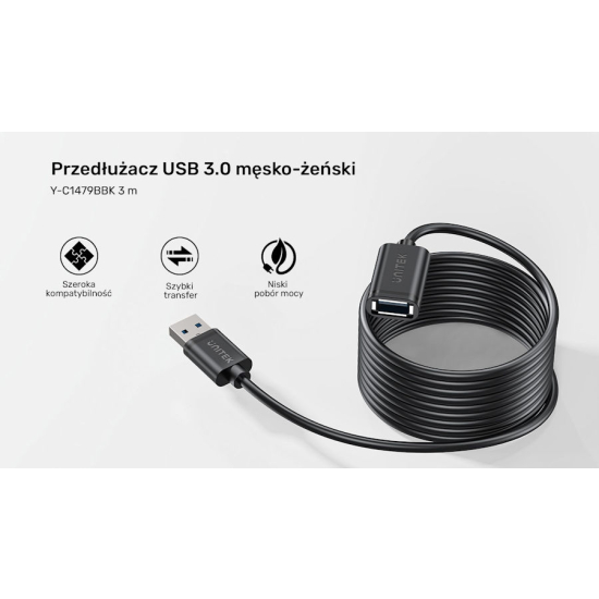 Kabel USB 3.0 A-A przedłużacz 3,0m Unitek Y-C1479BBK03
