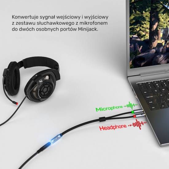 Adapter rozdzielacz słuchawek mikrofonu mini jack Unitek Y-C957ABK