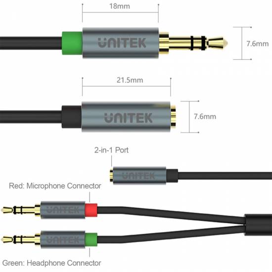 Adapter rozdzielacz słuchawek mikrofonu mini jack Unitek Y-C957ABK