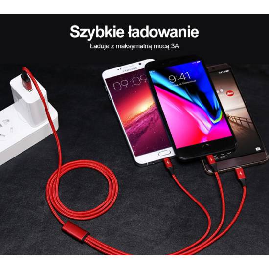 Kabel USB 2.0 3w1 micro/Lightning/USB C 1,2m Unitek C4049RD czerwony
