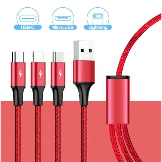Kabel USB 2.0 3w1 micro/Lightning/USB C 1,2m Unitek C4049RD czerwony
