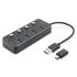 Hub USB 3.0 x4 adapter USB-C z wyłącznikami portów Digitus DA-70247
